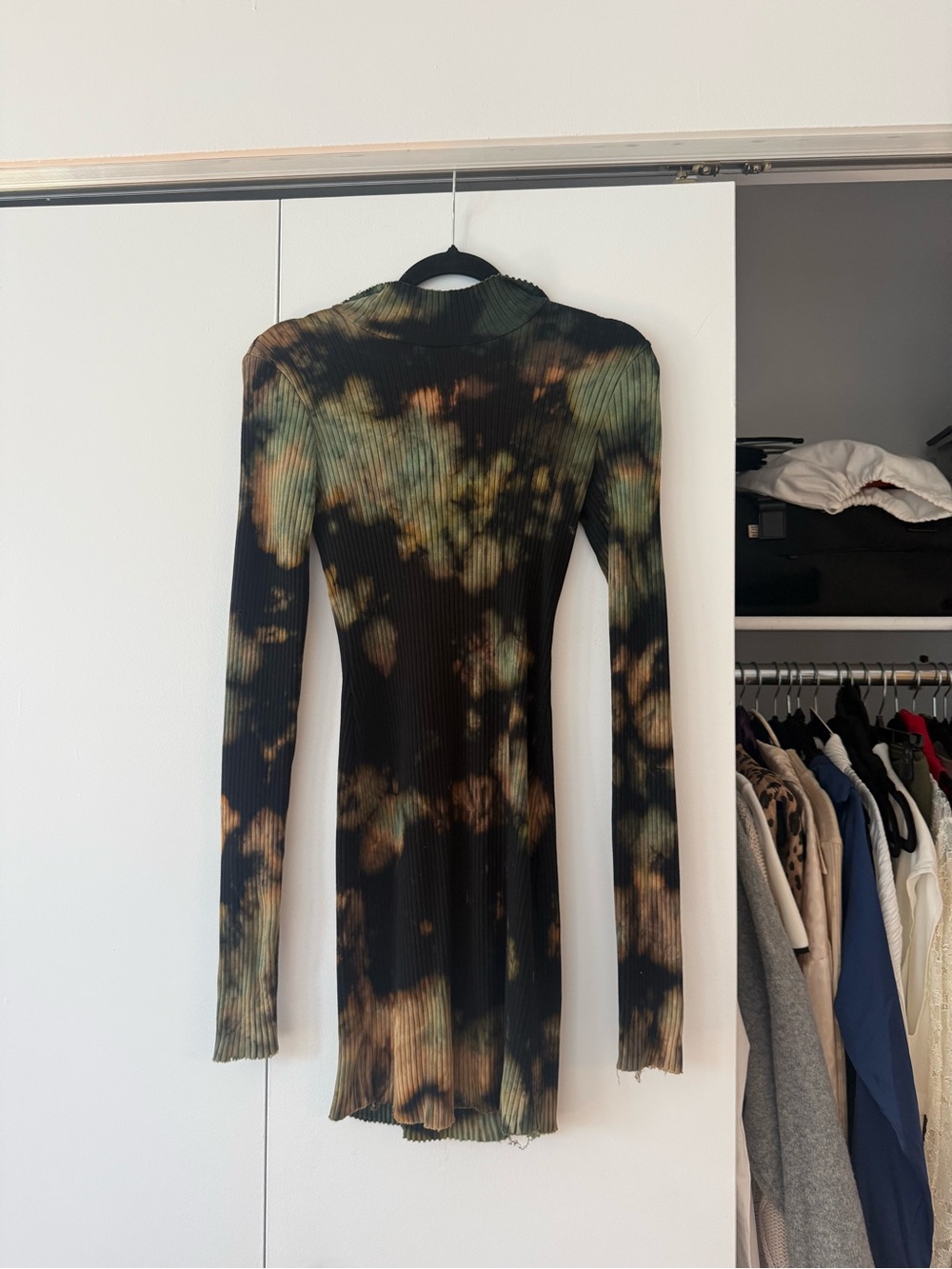 Cotton Citizen Long Sleeve Ribbed Tie-Dye Dress - Black & Olive